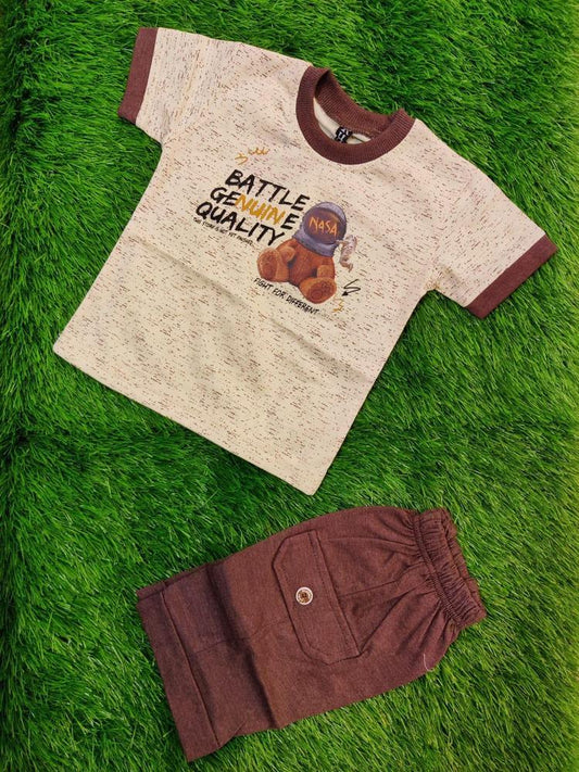 2 Pcs Boy's Blended Printed Shirt And Shorts Set