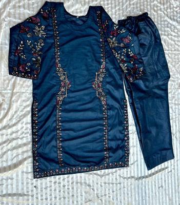 2 Pcs Women's Stitched Cotton Lawn Embroidered Shirt And Trouser