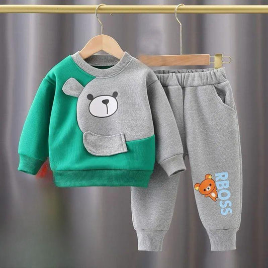 2 Pcs Boy's Fleece Printed Tracksuit