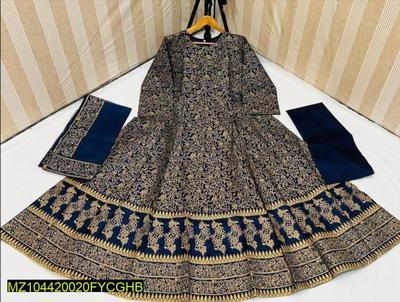 3 Pcs Women's Stitched Katan Silk steam Print Suit