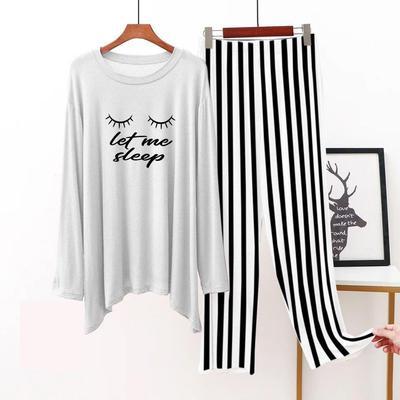 2 Pcs Women's Stitched Jersey Printed Sleepwear, White LMS