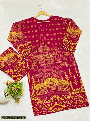 2 Pcs Women's Stitched Lawn Printed Suit