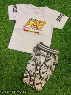 Baby Boy's Cotton Blended Printed T-Shirt And Knicker Set