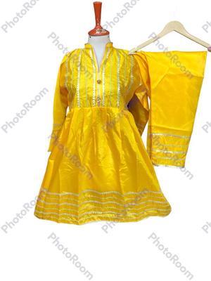 2 Pcs Women's Stitched Silk Plain Frock