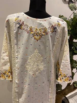 2 Pcs Women's Stitched Cotton Embroidered Shirt And Trouser