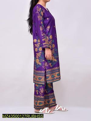 2 Pcs Women's Stitched Linen Printed Suit