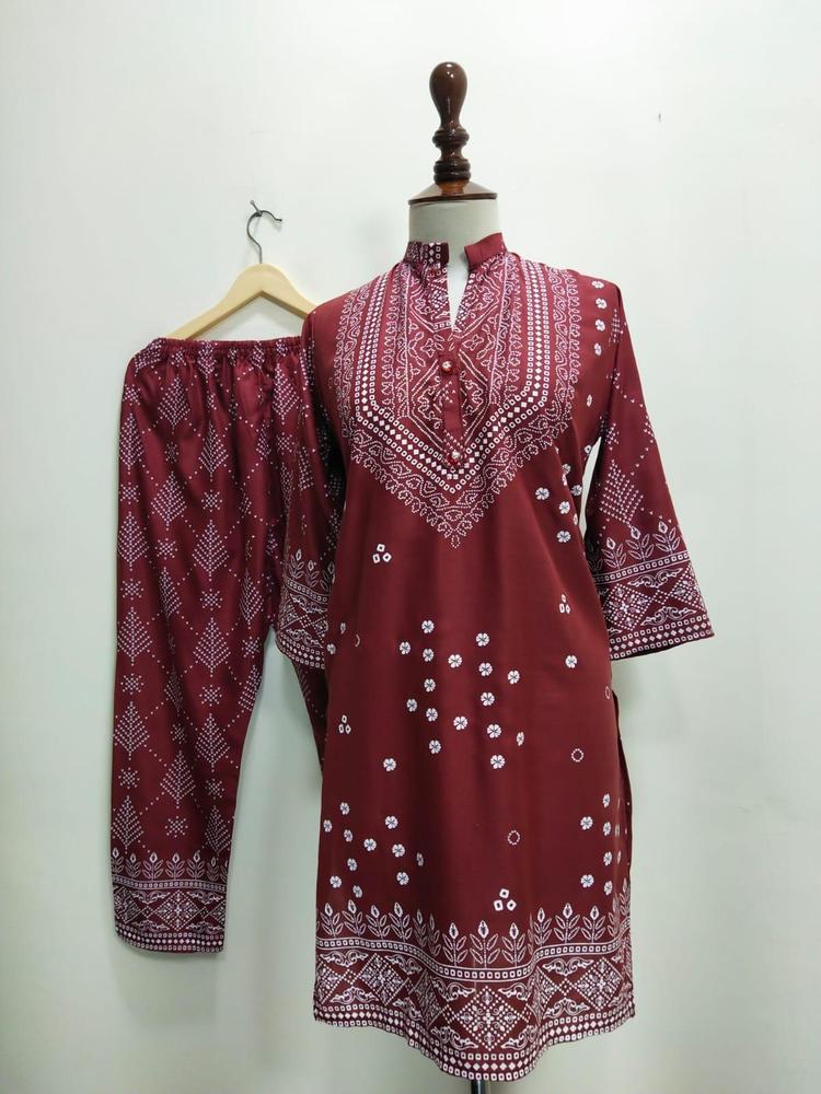 2 Pcs Women's Stitched Lawn Printed Suit