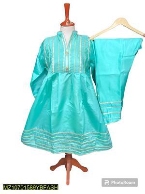 2 Pcs Women's Stitched Katan Silk Lace Work Suit