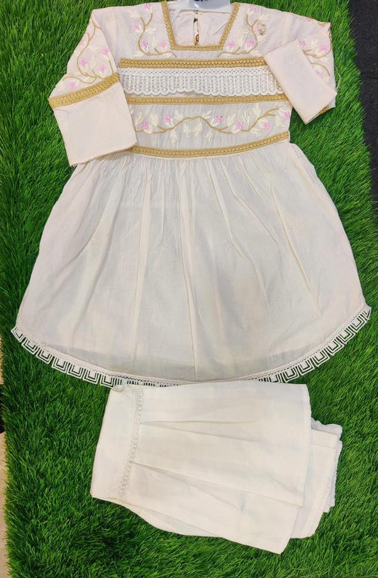 Girl's Cotton Embroidered Shirt And Trouser Set