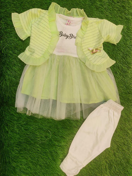 Baby Girl's Blended Frock And Trouser Set