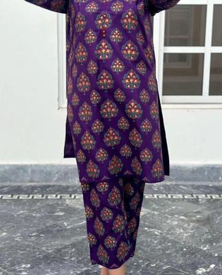 2 Pcs Women's Stitched Linen Printed Suit