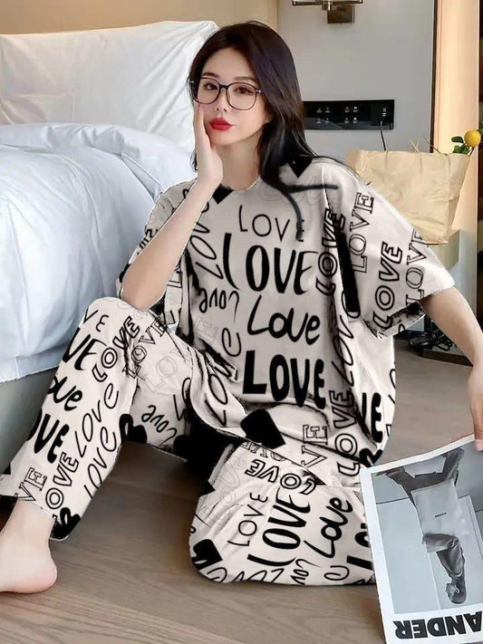 2 Pcs Women's Stitched Cotton Jersey Printed Night Suit