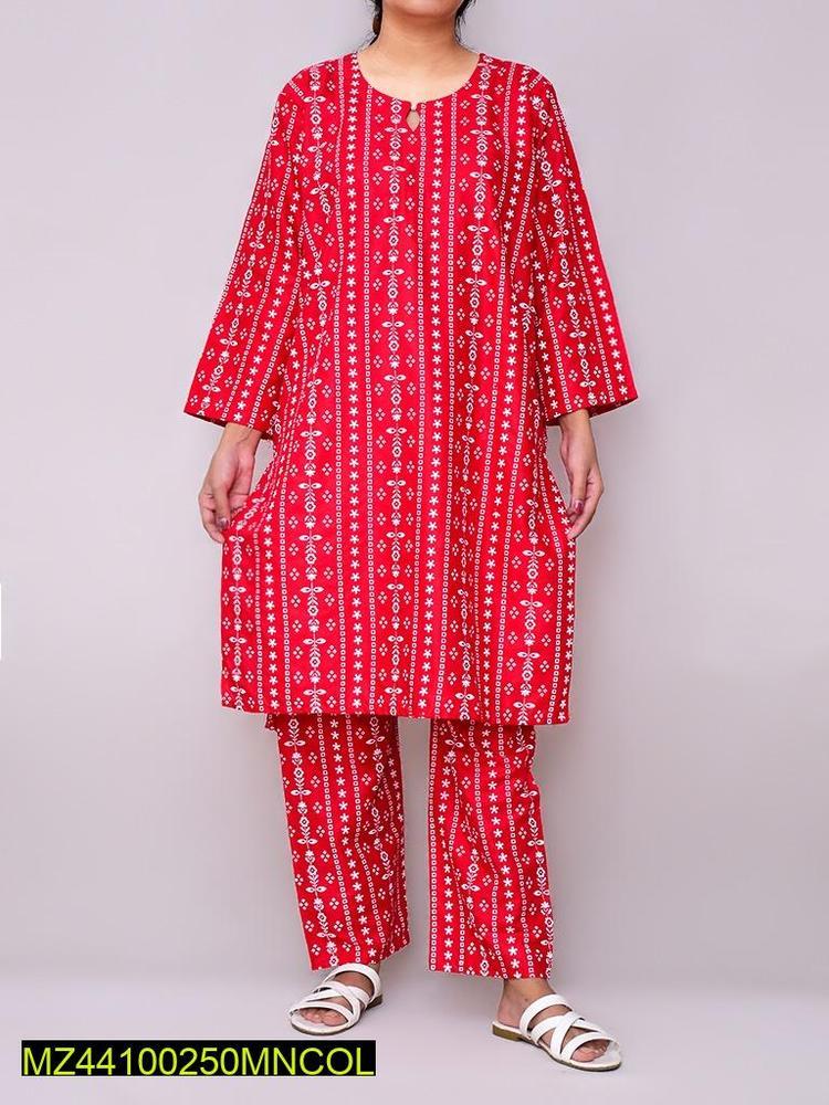 2 Pcs Women's Stitched Linen Printed Suit