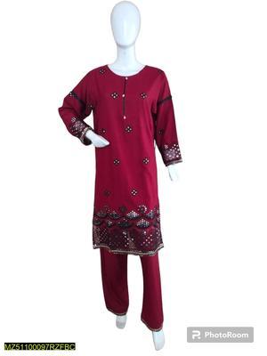 2 Pcs Women's Stitched Dhanak Embroidered Suit