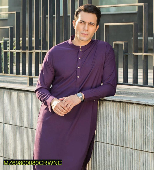 2 Pcs Men's Stitched Wash And Wear Plain Kurta Pajama