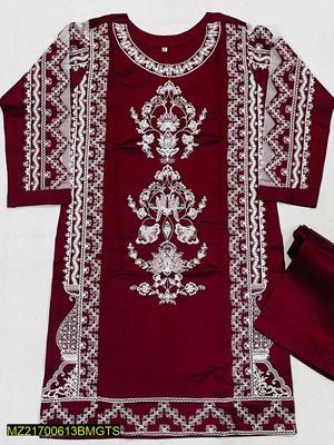 2 Pcs Women's Stitched Khaadi Net Embroidered Suit