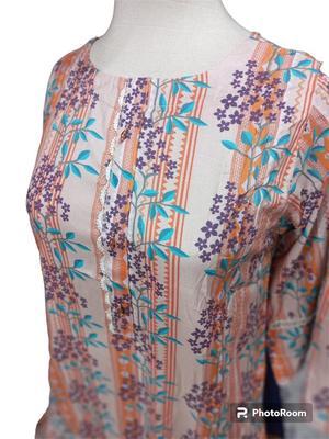 2 Pcs Women's Stitched Linen Printed Suit