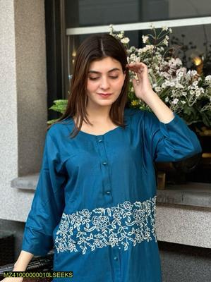 2 Pcs Women's Stitched Arabic Lawn Embroidered Shirt And Trouser