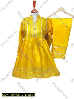 2 Pcs Women's Stitched Silk Plain Frock