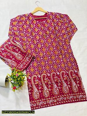 2 Pcs Women's Stitched Lawn Embroidered Shirt And Trouser