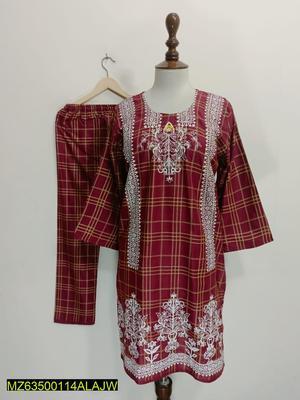 2 Pcs Women's Stitched Lawn Printed Suit