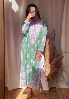 1 Pc Women's Stitched Linen Embroidered Kurta