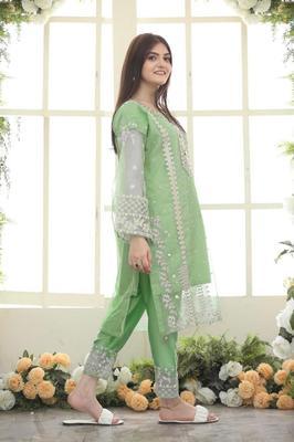 3 Pcs Women's Stitched Organza Embroidered Suit