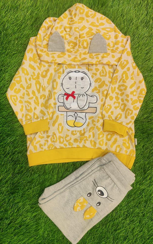 2 Pcs Girl's Blended Printed Shirt & Pants Set