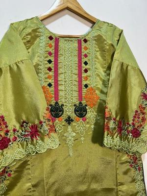 2 Pcs Women's Stitched Khaadi Silk Embroidered Suit