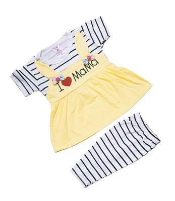 Baby Girl's Blended Printed Frock And Trouser Set