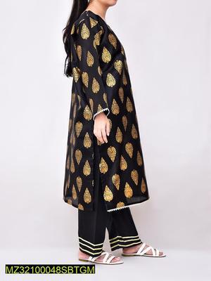 2 Pcs Women's Stitched Silk Printed Suit