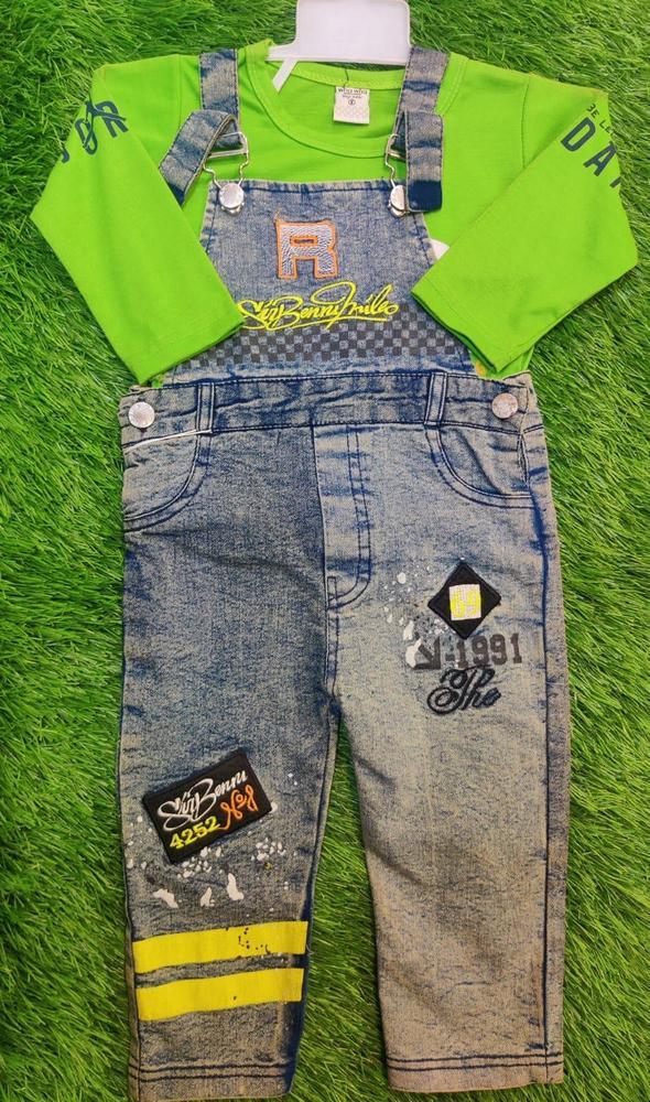 Baby Boy's Denim Printed Romper Set