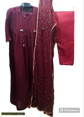 3 Pcs Women's Stitched Chiffon Plain Suit