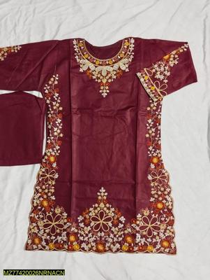 2 Pcs Women's Stitched Cotton Lawn Embroidered Shirt And Trouser