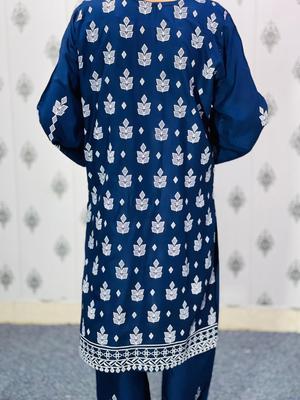 2 Pcs Women's Stitched Linen Printed Suit