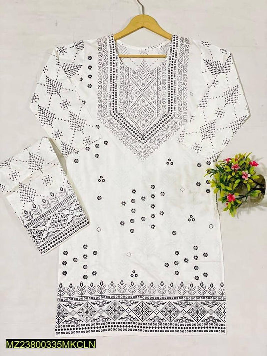 2 Pcs Women's Stitched Linen Block Print Suit