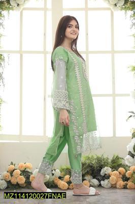 3 Pcs Women's Stitched Organza Embroidered Suit