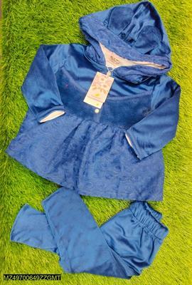 2 Pcs Girl's Stitched Velvet Plain Suit