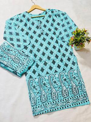 2 Pcs Women's Stitched Lawn Embroidered Shirt And Trouser