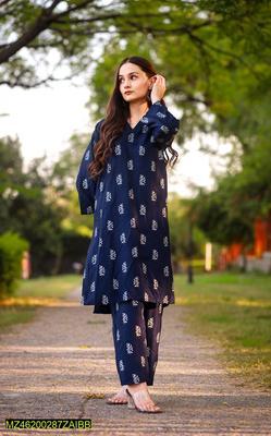 2 Pcs Women's Stitched Linen Printed Suit