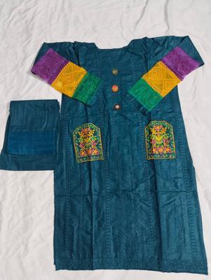 2 Pcs Women's Stitched Cotton Chikankari Embroidered Shirt And Trouser