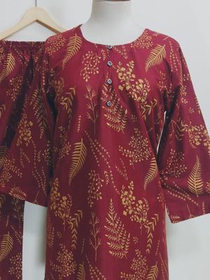 2 Pcs Women's Stitched Cotton Lawn Printed Shirt And Trouser