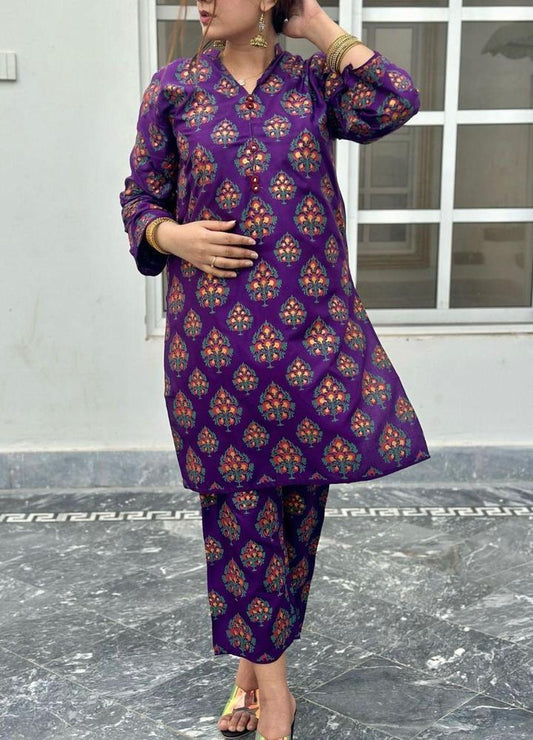 2 Pcs Women's Stitched Linen Printed Suit