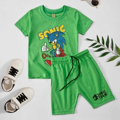 4 Pcs Kids Cotton Jersey Printed Shirt And Trouser Suit