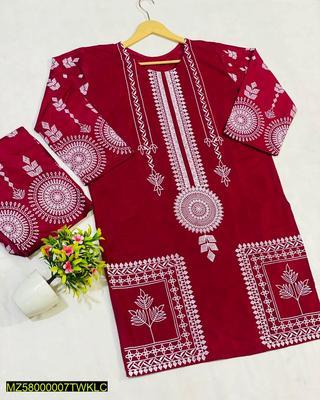 2 Pcs Women's Stitched Linen Printed Suit