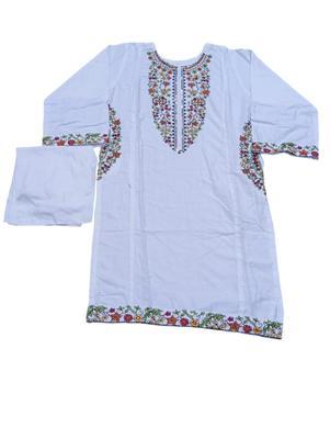 2 Pcs Women's Stitched Summer Lilen Embroidered Shirt And Trouser