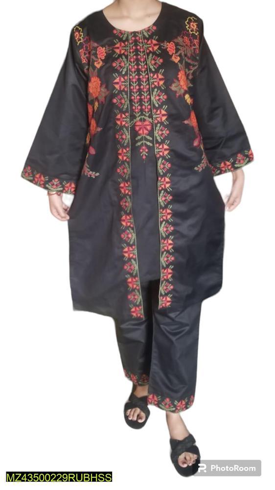 2 Pcs Women's Stitched Khaadi Net Embroidered Gown