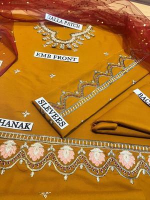 3 Pcs Girl's Dhanak Embroidered Unstitched Suit