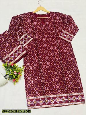 2 Pcs Women's Stitched Linen Printed Suit