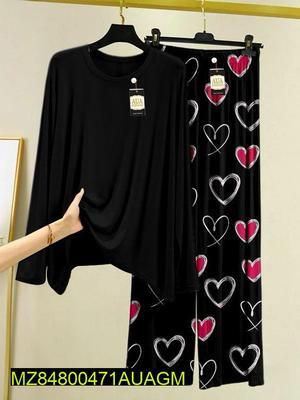 2 Pcs Women's Sleepwear With Heart Prinred Trouser